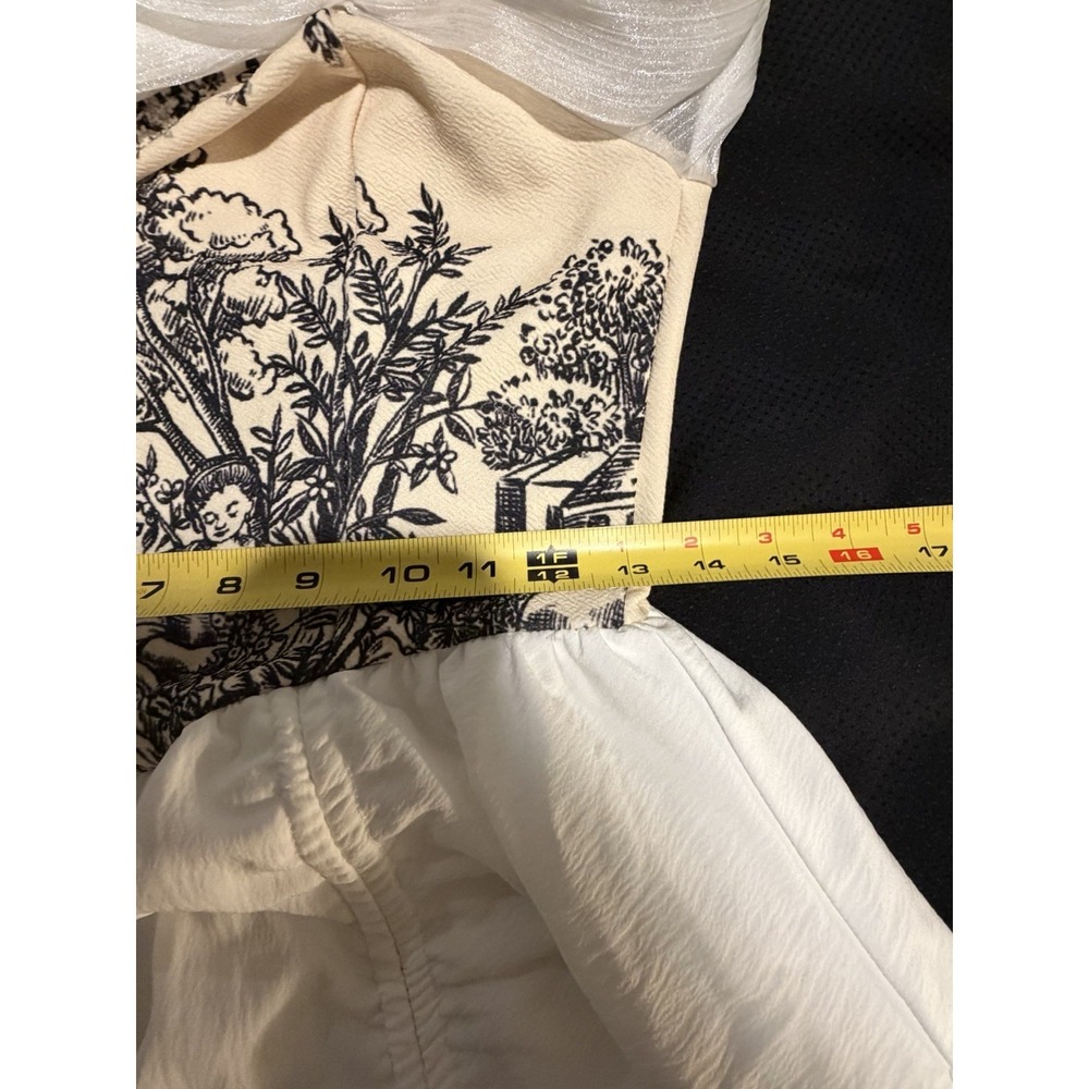 Toile Bodice Milkmaid Dress ~6~White Chiffon Slv Fairy Tale Parachute Hi Low Hem - Picture 14 of 16